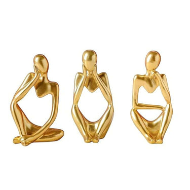 LXINDIA Show Piece Tied Ribbons Decorative Abstract Thinker Men Statue (Set Of 3) Gold