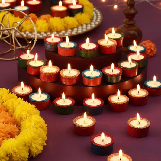 LX INDIA Diyas TIED RIBBONS Handmade Clay Wax Filled Diyas Earthen Diya (Pack of 20)