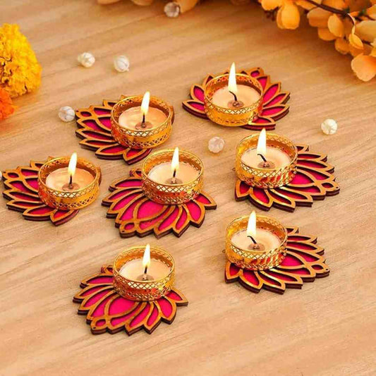 LX INDIA Tealight candle holders TIED RIBBONS Lotus Tealight Candle Holder Stand Set of 7