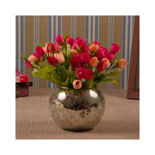 LXINDIA vases TIED RIBBONS Multicolor Flowers with Mercury Glass Vase for Home Decor