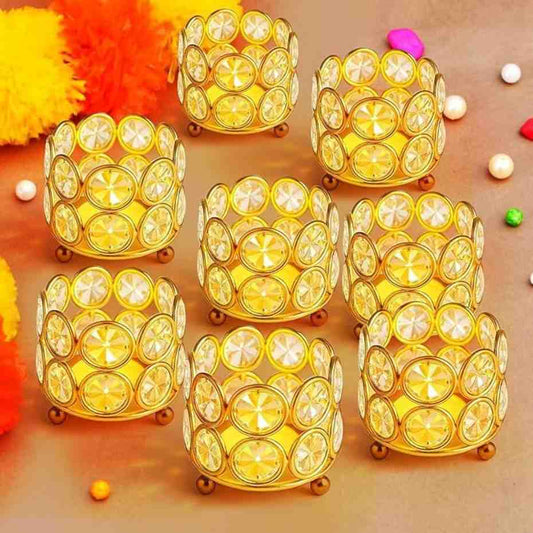 LX INDIA Tealight candle holders TIED RIBBONS Pack of 8 Crystal Tealight Candle Holder