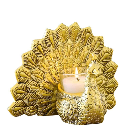 LX INDIA Tealight candle holders TIED RIBBONS Set of 2 Aluminium Decorative Peacock Tealight Candle Holder