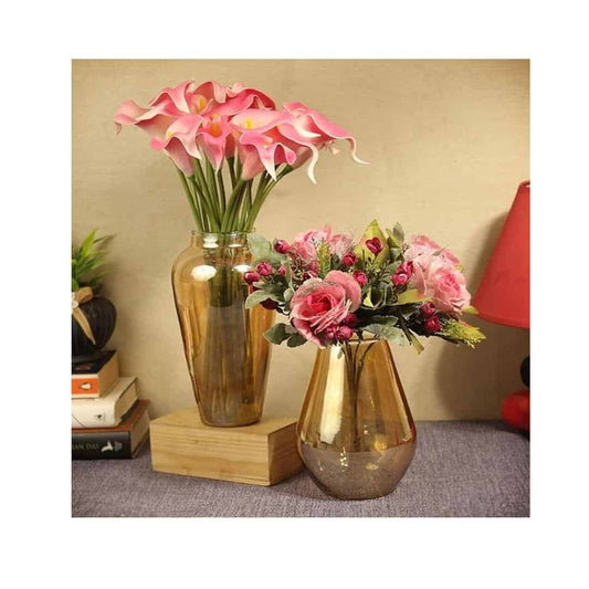 LXINDIA vases TIED RIBBONS Set Of 2 Trumpet Shape Decorative Glass Vase Gold