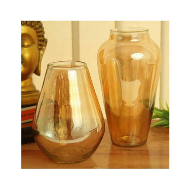 LXINDIA vases TIED RIBBONS Set Of 2 Trumpet Shape Decorative Glass Vase Gold