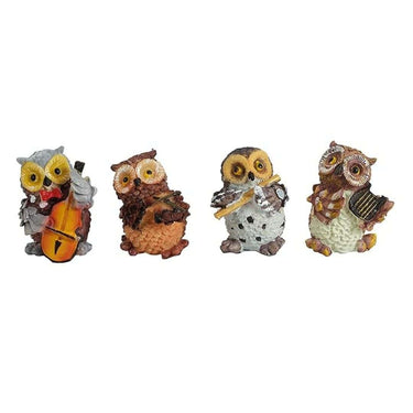 LXINDIA Show Piece TIED RIBBONS Set of 4 Owls Playing Musical Instruments Showpiece