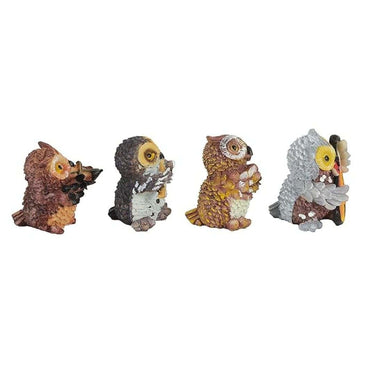 LXINDIA Show Piece TIED RIBBONS Set of 4 Owls Playing Musical Instruments Showpiece