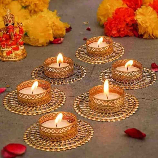 LX INDIA Tealight candle holders TIED RIBBONS Set of 6 Florals Tealight Candle Holders