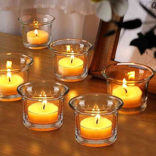 LX INDIA Tealight candle holders TIED RIBBONS Set of 6 Votive Glass Tealight Candle Holders