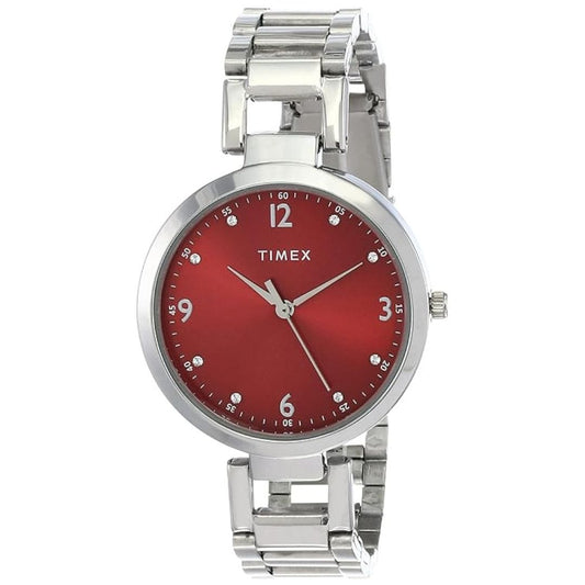 LX INDIA Analog Watch TIMEX Women Tw000 X 203 Analog, dial_Color -Red, Band_Color-Silver