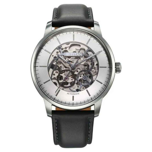 LX INDIA Watch Titan Automatic Color Upgrade Silver Dial Grey Leather Strap Watch for Men