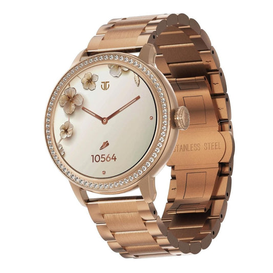LX INDIA Smart Watch Titan Valerie 1.19" AMOLED Studded Stainless Steel Smart Watch for Women Latest ,Skin Temp Monitor, (Rose Gold)