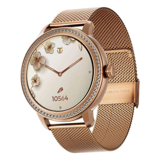 LX INDIA Smart Watch Titan Valerie 1.19" AMOLED Studded Stainless Steel Smart Watch for Women (Rose Gold)