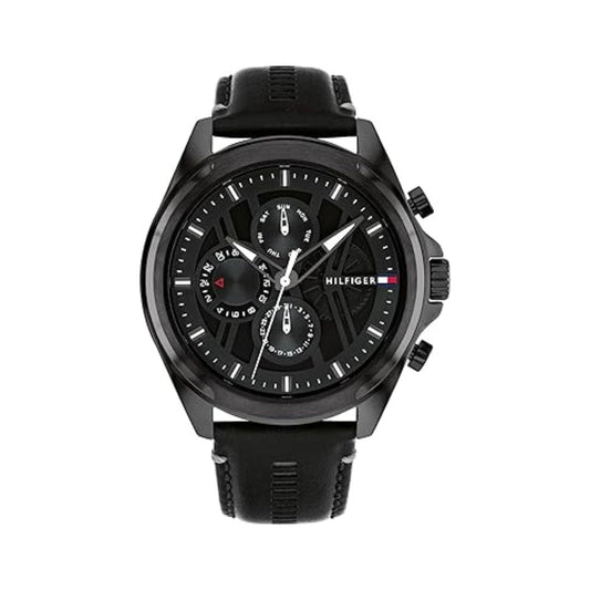 LX INDIA Analog Watch Tommy Hilfiger Men's Black Plated Multifunction Watch with Leather Strap
