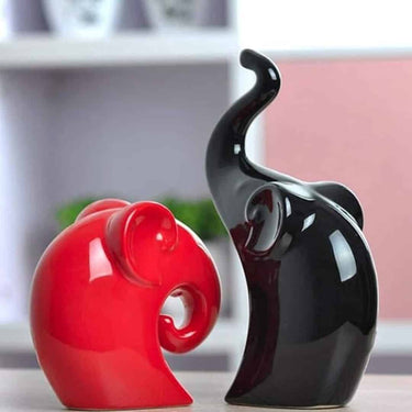 LXINDIA Show Piece TONY STRK Statue Elephant Figurines for Home Decor (Set of 2) Black And Red