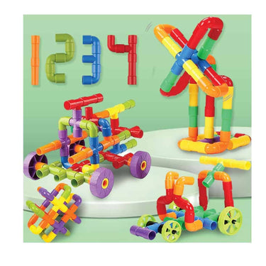 LXINDIA Toys ToyMagic STEM Learning 100 Pcs Pipe Tube Toy with Wheels Pipes Joints