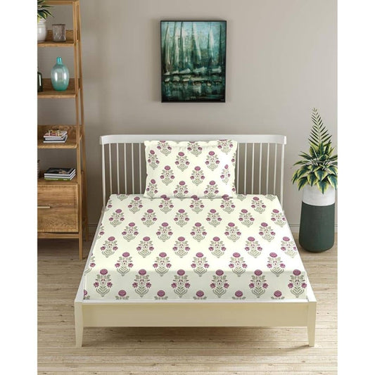 LX INDIA Bedsheet Trance Home Linen Cotton 78X36 Single Size Elastic Fitted Bedsheet with Pillow Cover(Aangan Pink)