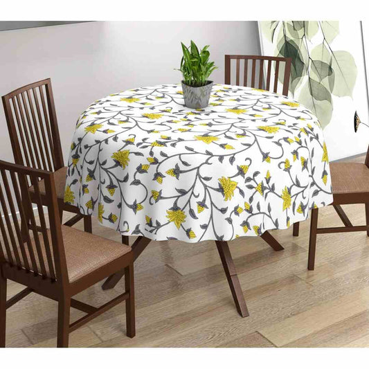 LX INDIA Table Cloth Trance Home Linen Premium Cotton Circular Table Cloth (Jaal Yellow)