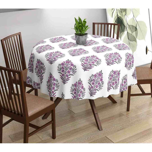 LXINDIA Table Cloth Trance Home Linen Premium Cotton Circular Table Cloth (Madhuban Mauve)