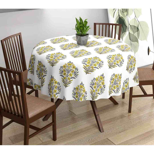 LXINDIA Table Cloth Trance Home Linen Premium Cotton Circular Table Cloth (Madhuban Yellow)