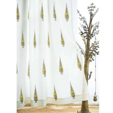 LXINDIA Curtains Tranquebar Curtain Pure Cotton Curtains for Window 5 Feet (Set of 2) ( Yellow &amp; Oat Brown)