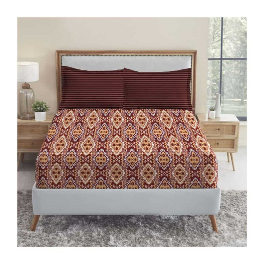 LX INDIA Bedsheet Trident Bedsheet Set 1 Queen Size Bedsheet with 2 Pillow Covers (Modern Brown)