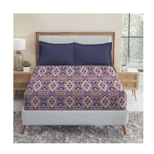 LX INDIA Bedsheet Trident Bedsheet Set 1 Queen Size Bedsheet with 2 Pillow Covers (Modern Indigo)