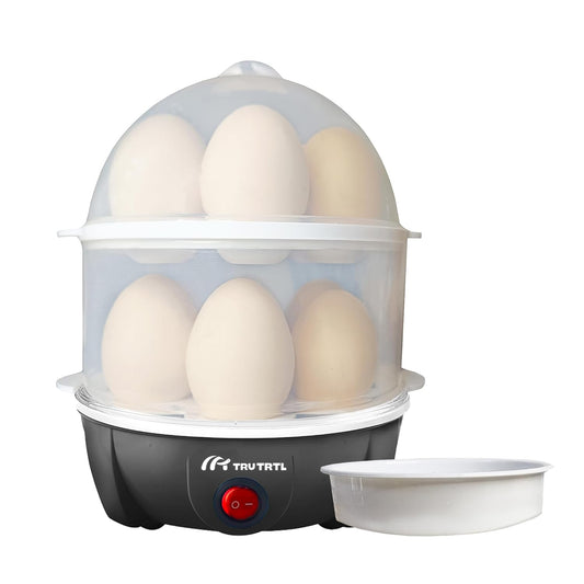 LX INDIA Electric Egg Boiler and Steamer truTRTL Smart 4-in-1 Egg Boiler Machine 350 Watts | Boil upto 14 Eggs, Poach Eggs, Steam Vegetables Make Dhokla, Reheat | Black| Plastic | 28 ounces (828 ml)