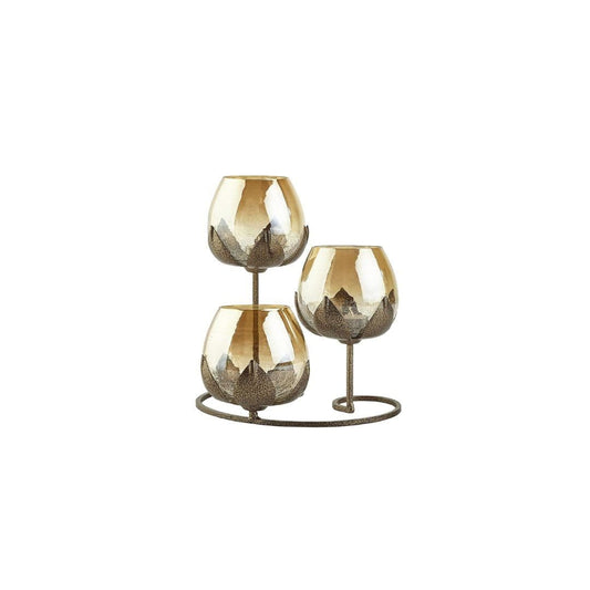 LX INDIA Candle Holders Tuxédo 3pc Ancient Bronze - Gold Glass Candle Holders