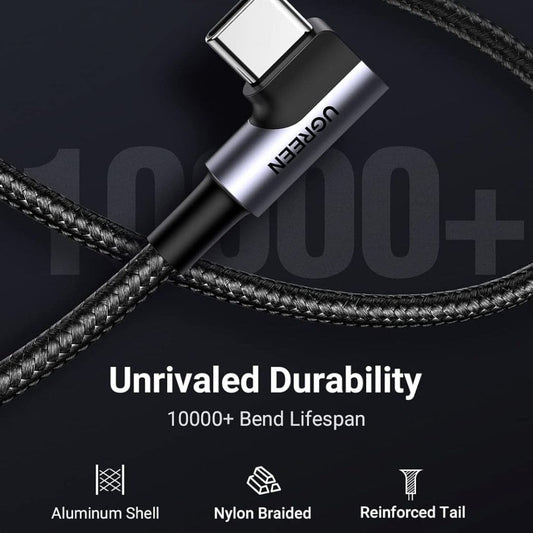 LX INDIA UGREEN USB A to USB C Cable Right Angle 90 Degree Fast Charger L Shape Cord