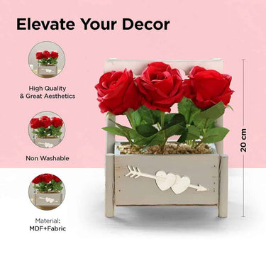 LXINDIA Plants UMAI Artificial Plants for Home Decor with Pot (Red Roses)