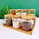 LXINDIA Containers UMAI Pack of 7 Kitchen Jars with Bamboo Lid And Tray