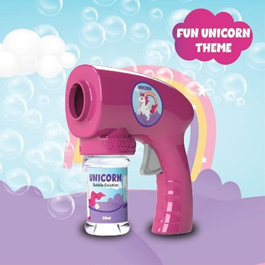LX INDIA Bubble Machine Unicorn Turbo Powered Bubble Blaster Gun with Refill Solution Bottle 60ml