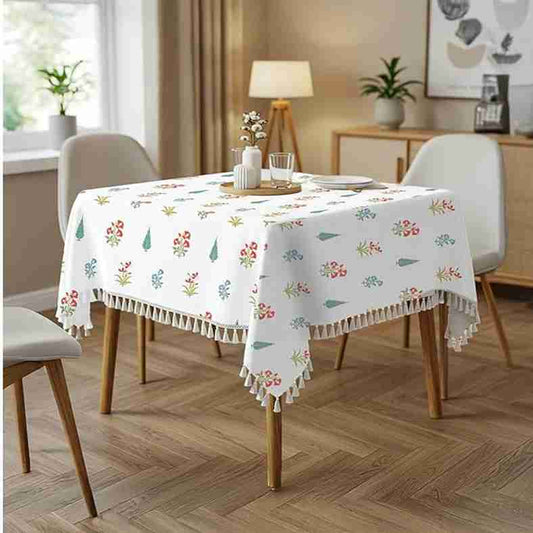 LX INDIA Table Cloth Urban Space 100% Cotton Table Cover for Square Dining Table (High Garden Red)