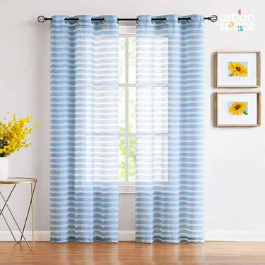 LXINDIA Curtains Urban Space Aari Collection Curtains Set of 2 (Horizontal Blue 5 ft)