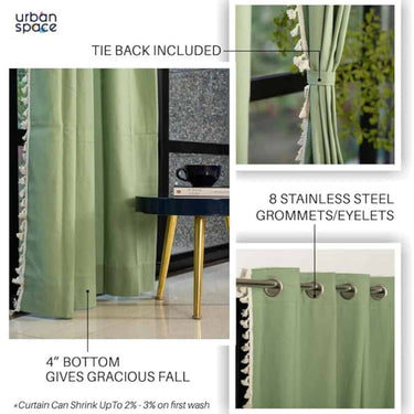 LXINDIA Curtains Urban Space Bohemian Cotton Curtains for Door (Aura Green 8 feet)