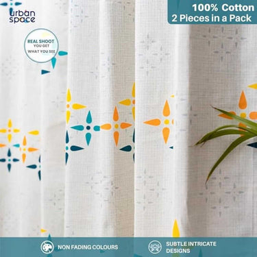 LXINDIA Curtains Urban Space Cotton Curtains for Door Set of 2 (Yellow and Blue 7 feet x 4 feet)