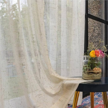 LXINDIA Curtains Urban Space Linen Gold Foil Sheer Curtains for Door (7 feet x 4 feet Sparkle Butter Cream)