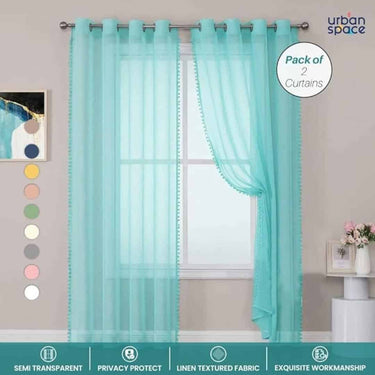 LXINDIA Curtains Urban Space Linen Textured Sheer Curtains for Door Set of 2 (Aqua Blue7 feet x 4 feet)