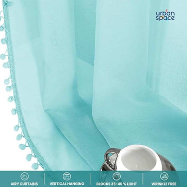 LXINDIA Curtains Urban Space Linen Textured Sheer Curtains for Door Set of 2 (Aqua Blue7 feet x 4 feet)