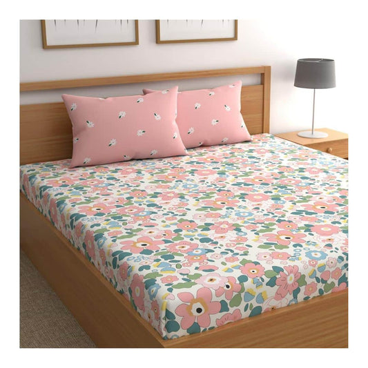 LX INDIA Bedsheet Urban Space  otton Bedsheet for Single Bed with 1 Pillow Cover (Majestic Aqua)