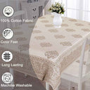 LXINDIA Table Cloth URBANO HOMZ Cotton Tablecloth (145 Cm X 220 Cm) Beige and Off White