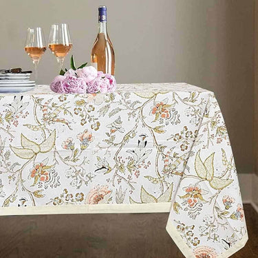 LXINDIA Table Cloth URBANO HOMZ Table Cloth for 6 Seater Dining Table (Floral White and Brown)