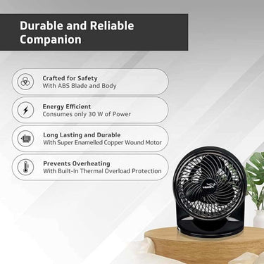 LXINDIA Table Fan V Guard Multi Purpose Spinny Pro Personal Fan Table Cum Wall Fan 2100 RPM Black