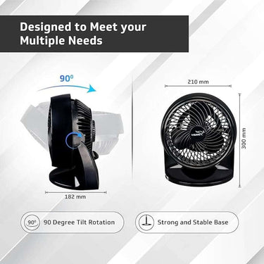 LXINDIA Table Fan V Guard Multi Purpose Spinny Pro Personal Fan Table Cum Wall Fan 2100 RPM Black