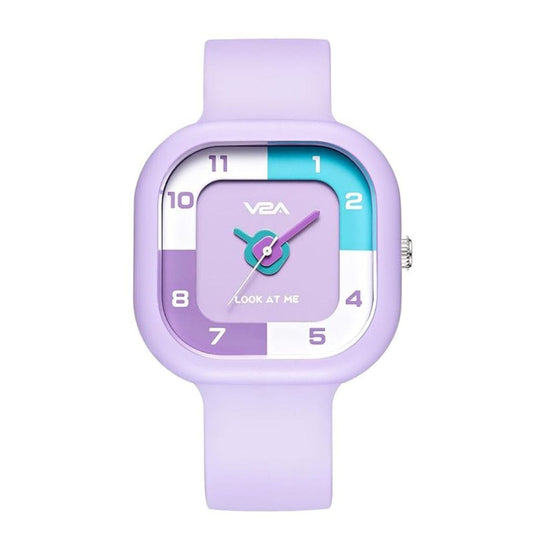 LX INDIA Watch Purple V2A Analog Design Square Printed Dial with Pink Band 30 M Waterproof Watch for Girl -Child Between 4 to 13 Years