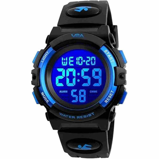 LX INDIA Digital Watch V2A Digital Boy's & Girl's Watch (Black Dial Blue Colored Strap)