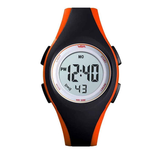 LX INDIA Watch V2A Digital Kids Sports Watch with 7 Color Backlight Alarm Stopwatch for Boys and Girls(Black-Orange)