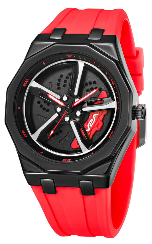 LX INDIA Analog Watch Red V2A Men's Spinning Car Wheels Rolling Creative Fashion Watches for Men