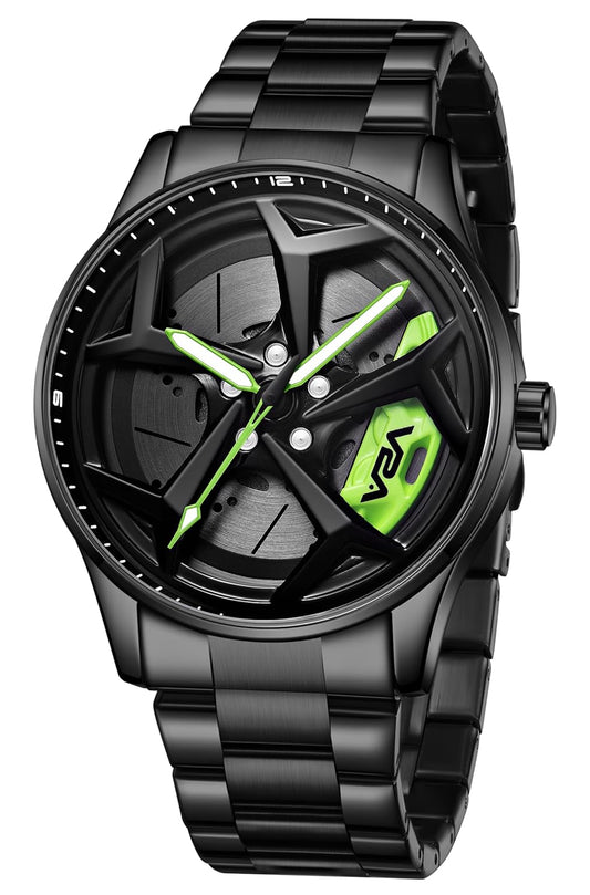 LX INDIA Analog Watch V2A Vortex Series Rolling Wheel Men’s Analog Watch (Black-Green)
