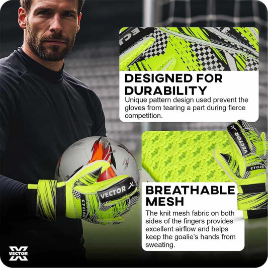 LX INDIA Football Glove Vector X Cyclone Goalkeeper Gloves White Green Black